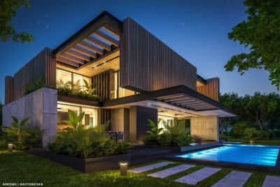 CGI of luxury villa with pool