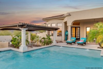 Villa with pool and sunken covered dining area