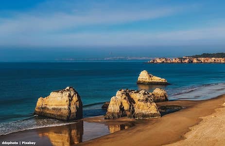 view from cliffs across bay to Lagos