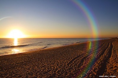 sunset over ocean viewed from an algarve beach