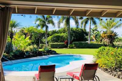 View across the pool to the garden beyond