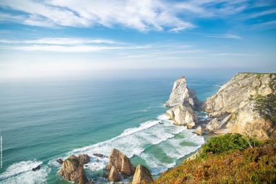 View of Atlantic ocean from cliffs on west coast of Algarve