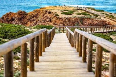 Boardwalk leading down to cliff edge